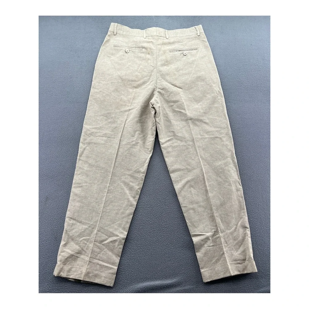 Structure Pants Mens 36x30 Khaki Linen Blend Pleated High Rise Dress Trousers